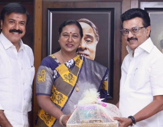 Premalatha Vijayakanth with Tamil Nadu CM MK Stalin