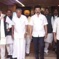 M. K. Stalin with D. K. Shivakumar, Pinarayi Vijayan, and Revanth Reddy